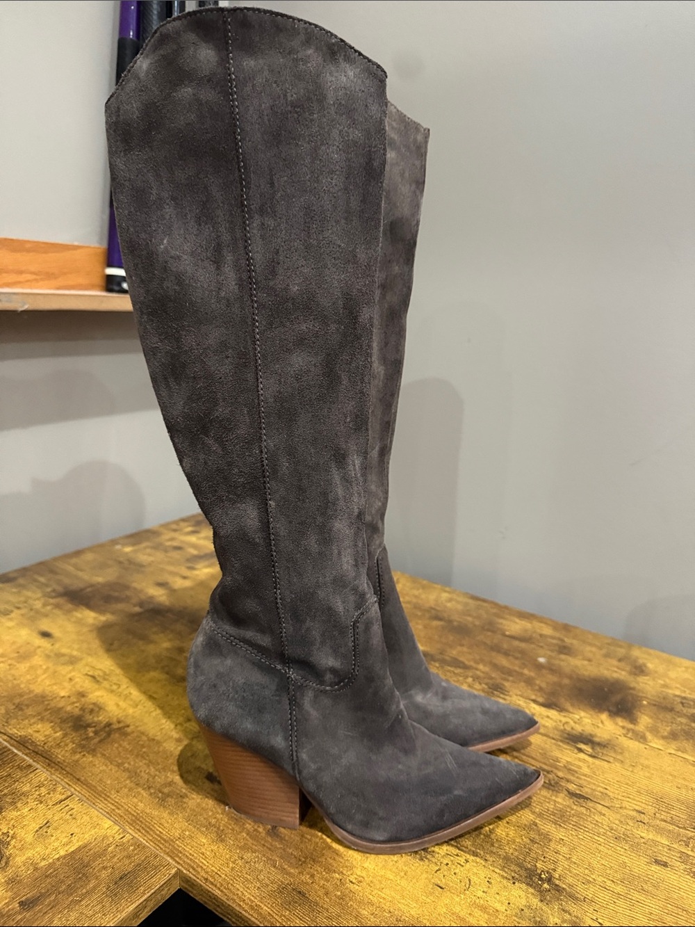 Vince Camuto Charcoal Suede Over-the-Knee Pointed Toe Boots